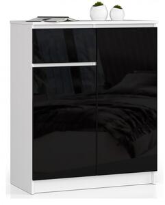 Komoda K80 2D1SZ bílá/černá lesk