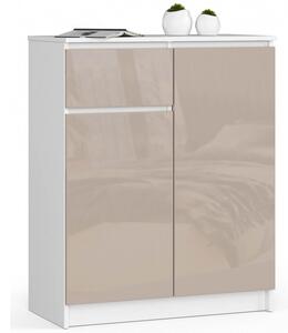 Komoda K80 2D1SZ bílá/cappuccino lesk