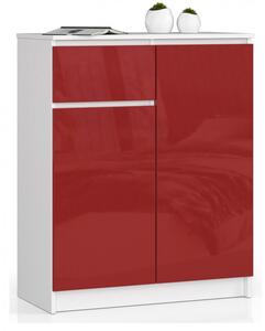 Komoda K80 2D1SZ bílá/červená lesk