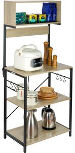 VEVOR 4stupový kuchyský regál Stojanový regál 600 x 380 x 1530 mm, pekaský regál se 6 háky a policemi, nosnost 54,9 kg Regál na mikrovlnnou troubu, prmyslový design, nádobí, varná konvice, toustova, úloný prostor