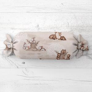 Biante Dětský polštář válec bonbon Sandra SA-698 Hnědá lesní zvířátka na béžovém 15x40 cm