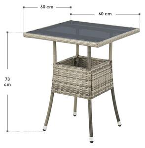 Juskys Ratanový čtvercový stůl Yoro 60 cm - šedá