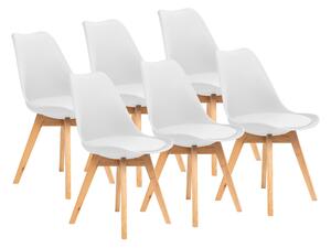 FURNIFY® sada 6 jídelních židlí BJÖRN | Skandinávské židle s polyuretanovými polštáři a nohami z bukového dřeva | Bílá
