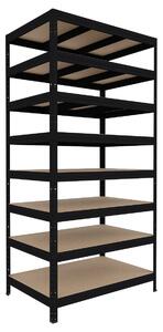Kovový regál Biedrax 60 x 120 x 210 cm, černý, 8 polic MDF, nosnost 200 kg na polici