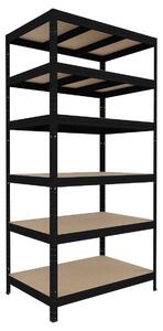 Kovový regál Biedrax 35 x 75 x 180 cm, černý, 6 polic MDF, nosnost 300 kg na polici