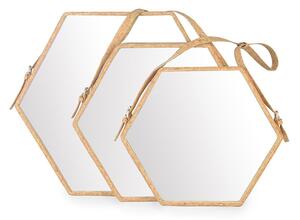 Nástěnné zrcadlo závěsné ve tvaru šestiúhelníku Minimalistické Korek Hnědé STONE-39,2X34,3X3 cm