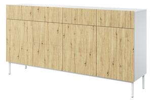 Komoda Nicole 200 cm a 4 zásuvky a 4 skříňky - bílý mat / dub artisan / bílé nohy