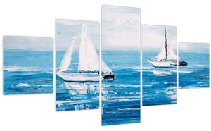 Obraz - Malba jachty na moři (125x70 cm)