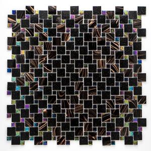 Skleněná mozaika, černá, hnědá, zlatavá 20x20, 10x10mm