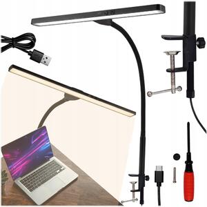 LED stolní lampa na skřipec, USB napájení, černá, nastavení jasu a barvy světla