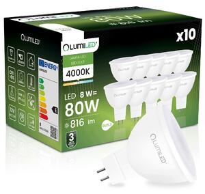 10x LED žárovka GU5.3 Reflektor MR16 8W = 80W 816lm 4000K 120° 12V LUMILED