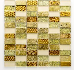 Mozaika, sklo, kámen, zlatá, 23x48x8mm
