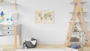Allboards,Magnetický obraz- mapa světa béžové pastelové barvy 60x40cm v přírodním dřevěném rámu,TM64D_00059