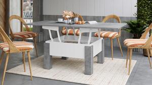OSLO beton / bílý mat, skládací konferenční stolek s nastavitelnou výškou horní desky