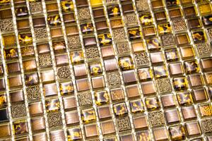 Mozaika, sklo a pryskyřice, hnědo-zlatá, 15x15x8mm