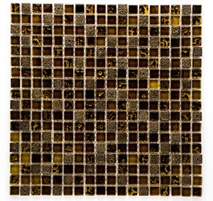 Mozaika, sklo a pryskyřice, hnědo-zlatá, 15x15x8mm