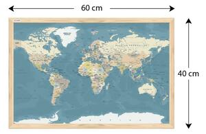 Allboards,Magnetický obraz- mapa světa 60x40cm v přírodním dřevěném rámu,TM64D_00058