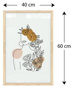Allboards,Magnetický obraz- portrét ženy v květinách č.3 60x40cm v přírodním dřevěném rámu,TM64D_00065