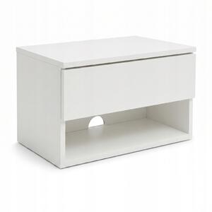NOČNÍ STOLEK ZÁVĚSNÝ MDF BÍLÝ S ZÁSUVKOU A POLICÍ 40X30X21,5 CM