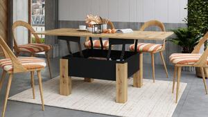 OSLO artisan dub / černá matná, skládací konferenční stolek s nastavitelnou výškou horní desky