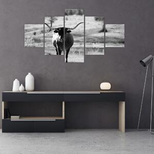 Obraz - Kráva, černobílá (125x70 cm)