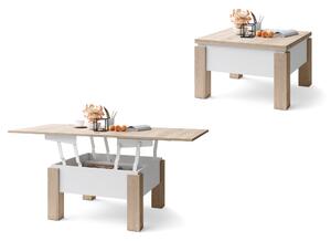 OSLO sonoma dub / matná bílá, skládací konferenční stolek s nastavitelnou výškou horní desky