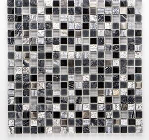 Mozaika, sklo, kámen, nerez 15x15mm