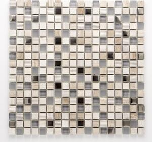 Mozaika, sklo, kámen, nerez 15x15mm