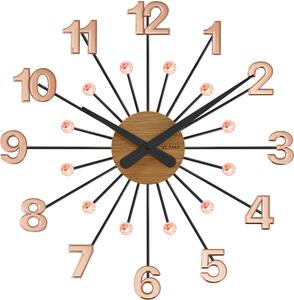 VLAHA Dřevěné Rosegold-černé hodiny s kameny DESIGN vyrobené v Čechách ⌀49cm VCT1085