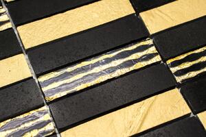 Kamenná mozaika černá, zlatá 23x98mm