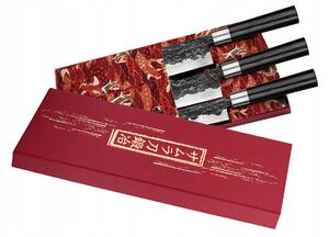 SADA 3 KUCHYŇSKÝCH NOŽŮ SAMURA BLACKSMITH: NŮŽ SANTOKU, NAKIRI, UNIVERZÁLNÍ