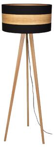EUlight Stojací lampa Terra, 1x dřevěné/černé textilní stínítko, dřevo