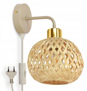 Nástěnná lampa s vypínačem a zástrčkou béžová zlatá E27 BOHO nad zrcadlo do ložnice