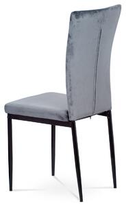 Jídelní židle, šedá látka samet, kov černý mat