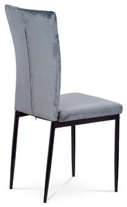 Jídelní židle, šedá látka samet, kov černý mat