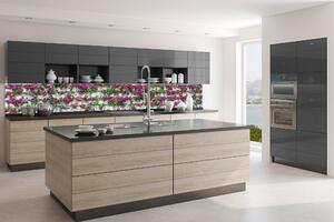 DIMEX | Fototapeta do kuchyně Květiny v truhlících KI-350-176 | 350 x 60 cm | fialová, růžová, bílá, zelená
