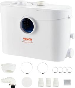Zvedací jednotka VEVOR, 700 W, prtok 9600 l/h, výtlaný výkon 10 m, macerátorové erpadlo odpadní vody se 3 pívody vody pro WC, sklep, kuchy, umyvadlo, vanu, odtok odpadní vody, myku nádobí