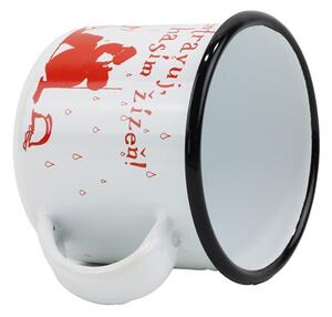 BELIS Smaltovaný hrnek ø 8 cm - 0.35 l bílý "hasiči/žízeň" v krabičce - ČESKÝ PLECHÁČEK - 11008-039OFM04