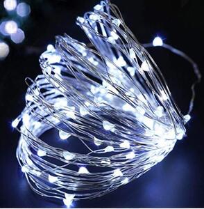 Venkovní vánoční mikro řetěz na baterie, studená bílá, 5m, 50 LED, 8 programů
