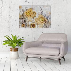 Obraz - Slunečnice ve zdi (70x50 cm)