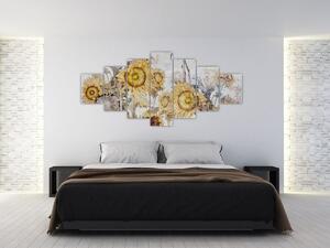 Obraz - Slunečnice ve zdi (210x100 cm)