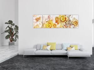 Obraz - Slunečnice, malba (170x50 cm)