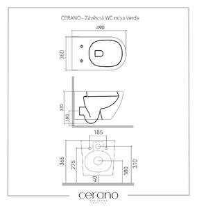 CERANO - Závěsná WC mísa Verde, Rimless + UF sedátko - bílá matná - 36x49 cm