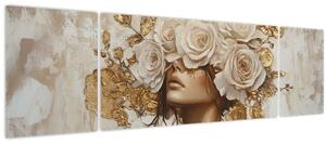 Obraz - Dívka s růžemi (170x50 cm)