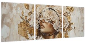 Obraz - Dívka s růžemi (s hodinami) (90x30 cm)