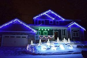 Venkovní LED vánoční závěs - modrá, od 2,5m do 10m, stále svítící, časovač Délka světelné části + délka přívodního kabelu a počet LED: 2,5m+5m, 105 LED