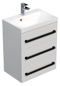 Koupelnová skříňka s černou úchytkou a umyvadlem SAT Cube Way 60x76,5x40 cm bílá lesk lesk/mat CUBE2C603BL