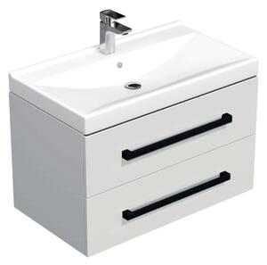 Koupelnová skříňka s černou úchytkou a umyvadlem SAT Cube Way 80x53x46 cm bílá lesk CUBE46C802BIVER