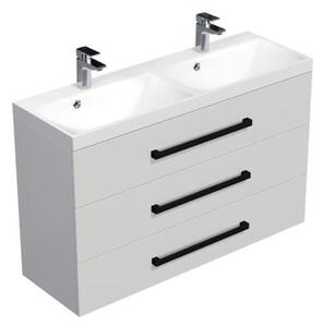 Koupelnová skříňka s černou úchytkou a umyvadlem SAT Cube Way 120x76,5x40 cm bílá lesk lesk CUBE2C1203BL