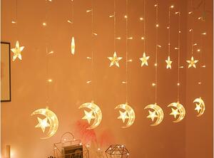 Vnitřní LED vánoční závěs - Hvězdička v náručí měsíce, 3m, 138 LED Barva: Různobarevná